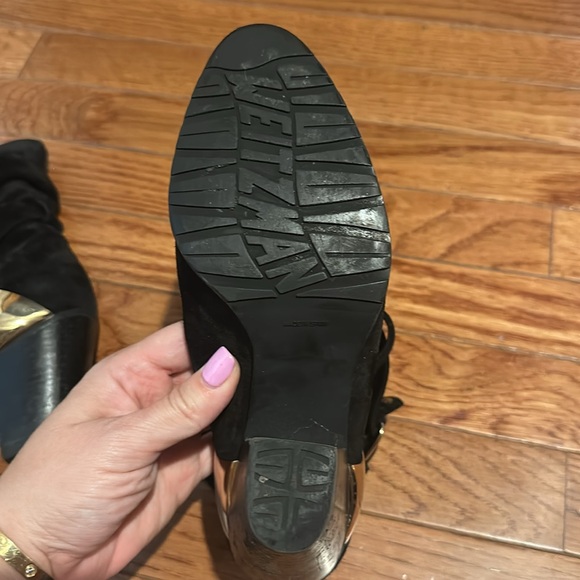 Stuart Weitzman black suede slouch boot with gold hardware - Picture 7 of 8